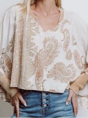 Free People We The Free True Perfection Paisley Tee XS Oversized Boho
